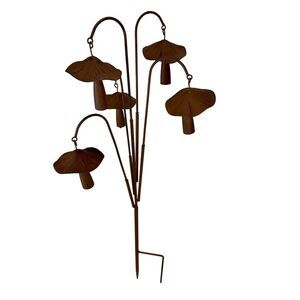 Metal Mushroom Garden Rain Bell Stake Brown 30 Inch Decorative Sculpture